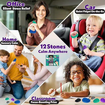 Fidget Toys Adults Sensory Stones: 12 Pack Textured Worry Stone - Image 7