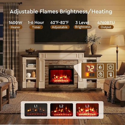 72" Electric Fireplace with Mantel, Fireplace TV Stand - Image 5