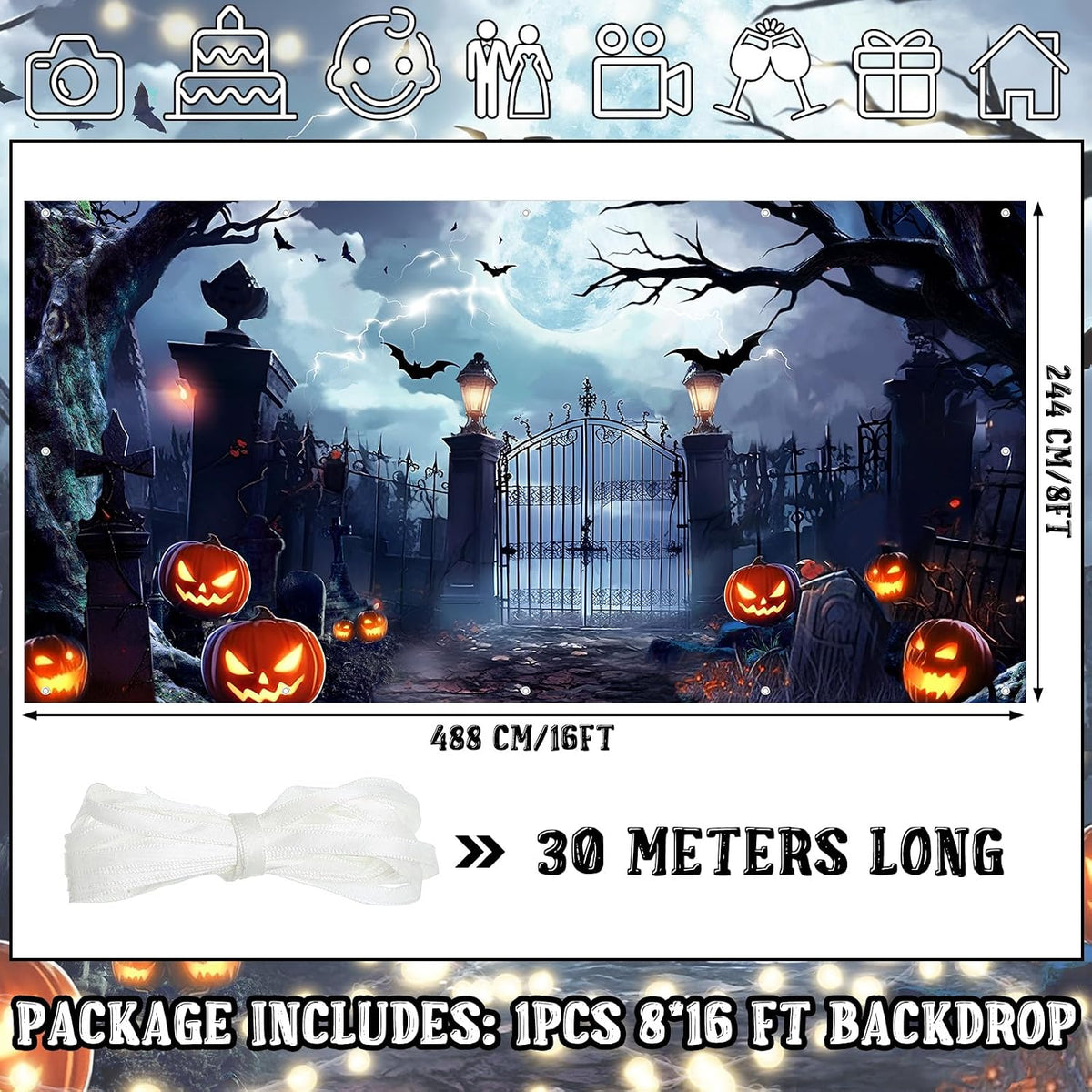 Preboun 8 x 16 ft Halloween Garage Door Banner Cover Decorations