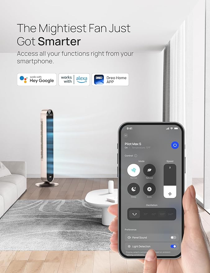 Dreo Smart Tower Fan Voice Control, 120° Oscillating Fan Works - Image 3
