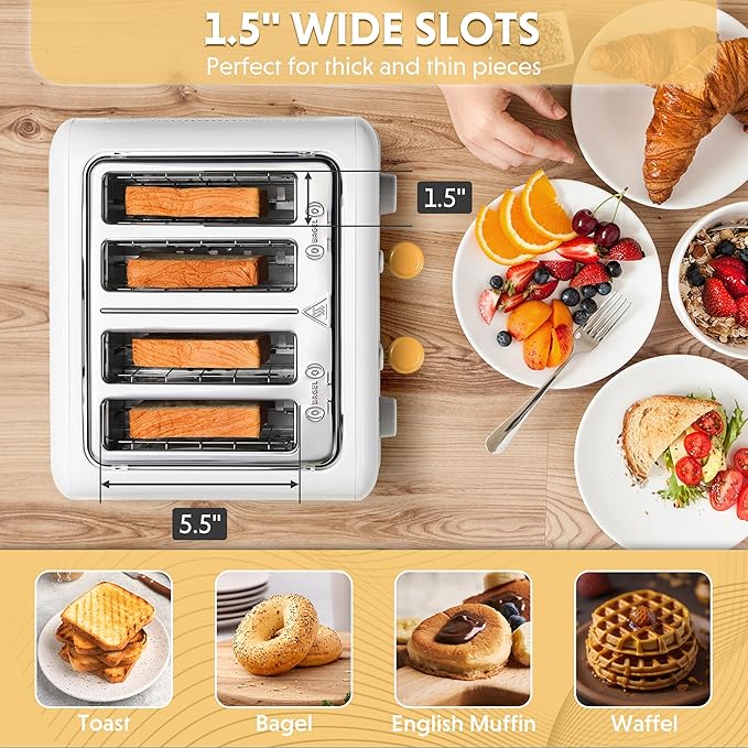 BUYDEEM DT640 4-Slice Toaster, Extra Wide Slots, Stainless Steel - Image 3