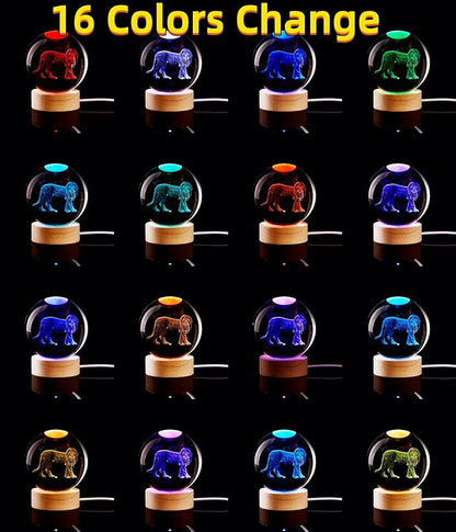 3D Crystal Ball Lamp with Lifelike LED Lion, 16 Color Changing Light, Dimmable - Image 2