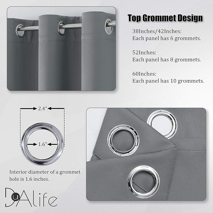 DUALIFE Grey Blackout Curtains for Bedroom 120 inches Long 2 Panels Grommet - Image 3