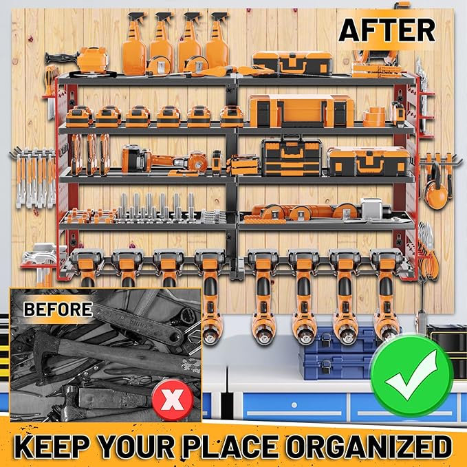 5 Layers Power Tool Organizer Wall Mount, Metal Cordless Tool Hanger Storage - Image 5