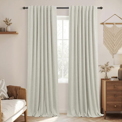KOUFALL Oatmeal Beige Natural Linen Blackout Curtains 90 Inches Long, Pleated - Image 9