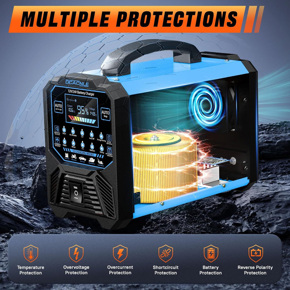 DCACNLE 12V/24V 0-15A Car Battery Charger Heavy Duty,Automatic Maintainer