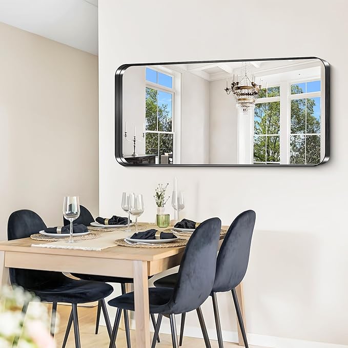 CIRCUMI Black Bathroom Mirror, Rounded Corner, Tempered Glass, Large Mirror - Image 6