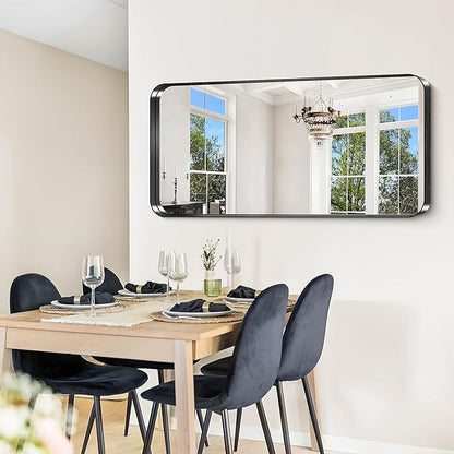 CIRCUMI Black Bathroom Mirror, Rounded Corner, Tempered Glass, Large Mirror - Image 6