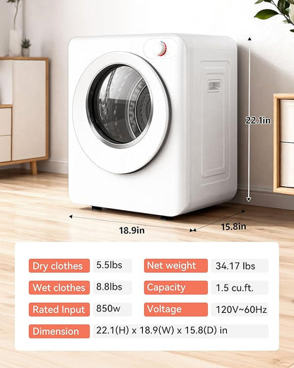 Euhomy Portable Clothes Dryer, 1.5 Cu.Ft. Portable Dryer, 850W Drying Machine - Image 8