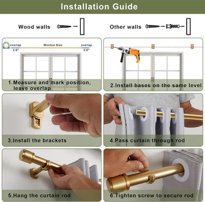 1 1/8 Inch Diameter Curtain Rods 36 to 72 Inches(3-6ft), Telescoping Heavy Duty Large Drapery Rod with Adjustable Aluminum Alloy Bracket, Solid End Caps for Windows Patio Decoration, Brushed Nickel