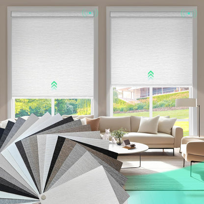 HeyBlinds Motorized Blinds with Remote, Blackout Smart Blinds, Automatic Shades for Windows, Electric Window Coverings(Blackout Roller Shades Fabric Samples Multicolor)