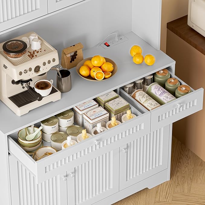 Pantry Cabinet with Charging Station and Light, Tall Kitchen Pantry Storage - Image 7