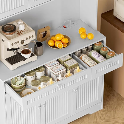 Pantry Cabinet with Charging Station and Light, Tall Kitchen Pantry Storage - Image 7