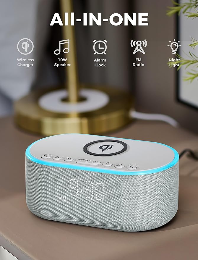 Odokee Wireless Charging Alarm Clock Radio: Qi Certified Fast Wireless Charger - Image 2