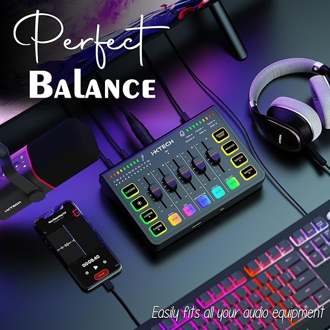 IXTECH Gaming Audio Mixer 4 Channel Soundboard, Streaming RGB PC Audio Interface - Image 3