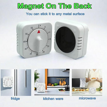 Square 60 Minute Mechanical Kitchen Timer, Manual Countdown Timer - Image 2