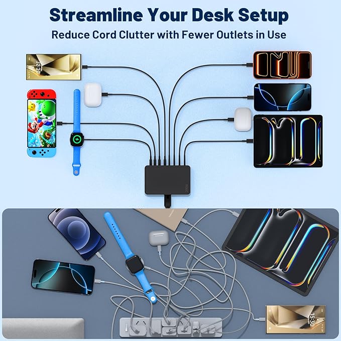 200W USB C Charging Station, 8-Port GaN USB C Charger Block, PD 65W Desktop - Image 5