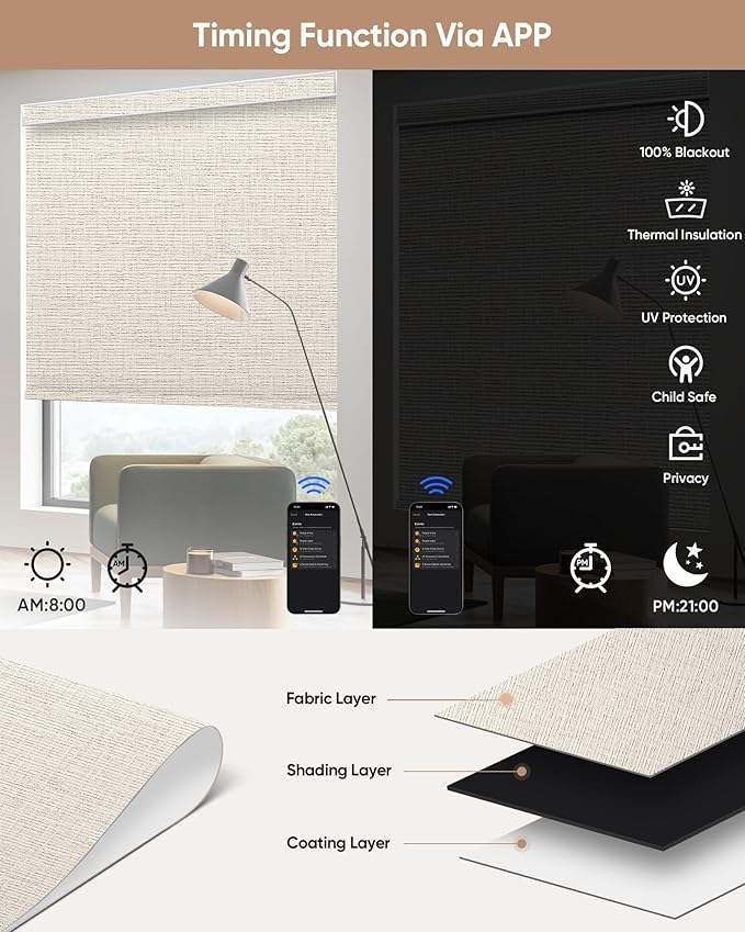 Kincmo Motorized Blinds with Remote, 100% Blackout Motorized Roller Shades Work - Image 4