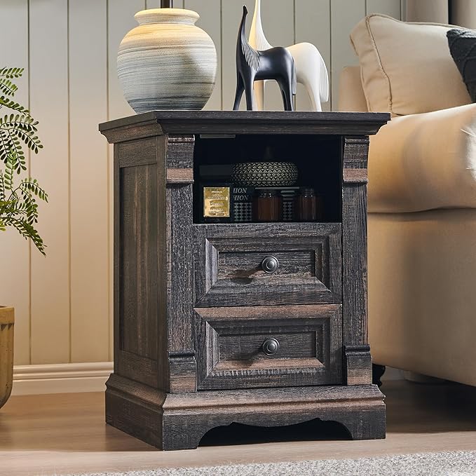 T4TREAM Farmhouse Nightstand Set of 2, Wood End Table w/Roman Column, Bedside - Image 9