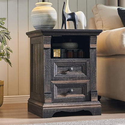 T4TREAM Farmhouse Nightstand Set of 2, Wood End Table w/Roman Column, Bedside - Image 9