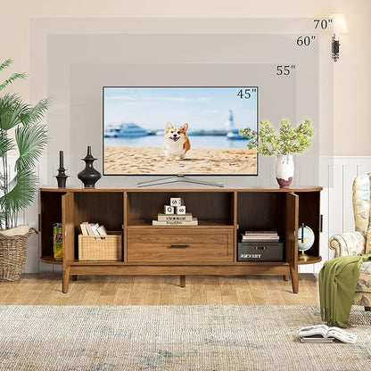 Mxtxmy 63" Fluted TV Stand for Tvs up to 70", Mid-Century Modern Entertainment - Image 4