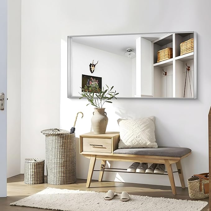 CIRCUMI Silver Bathroom Mirror, Brushed Finish, Tempered Glass, Large Mirror - Image 5