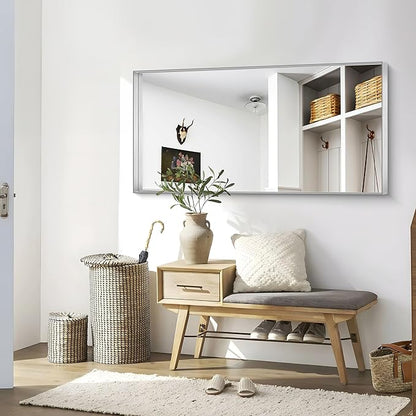 CIRCUMI Silver Bathroom Mirror, Brushed Finish, Tempered Glass, Large Mirror - Image 5