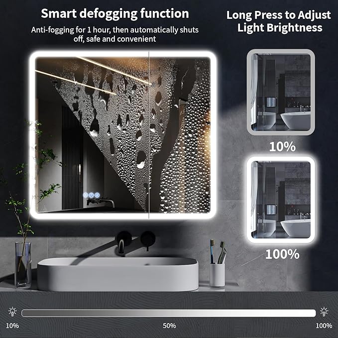 BEAUTYPEAK 36 x 32 LED Bathroom Medicine Cabinet Mirror, Adjustable Shelves - Image 6