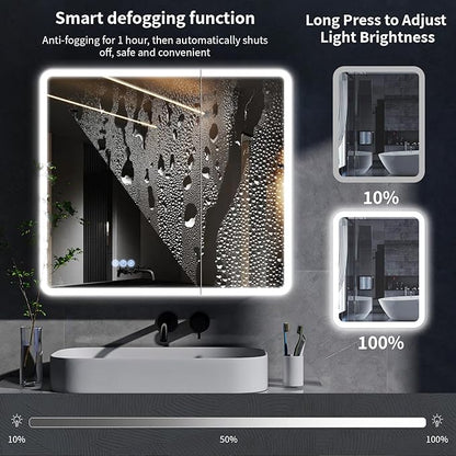 BEAUTYPEAK 36 x 32 LED Bathroom Medicine Cabinet Mirror, Adjustable Shelves - Image 6