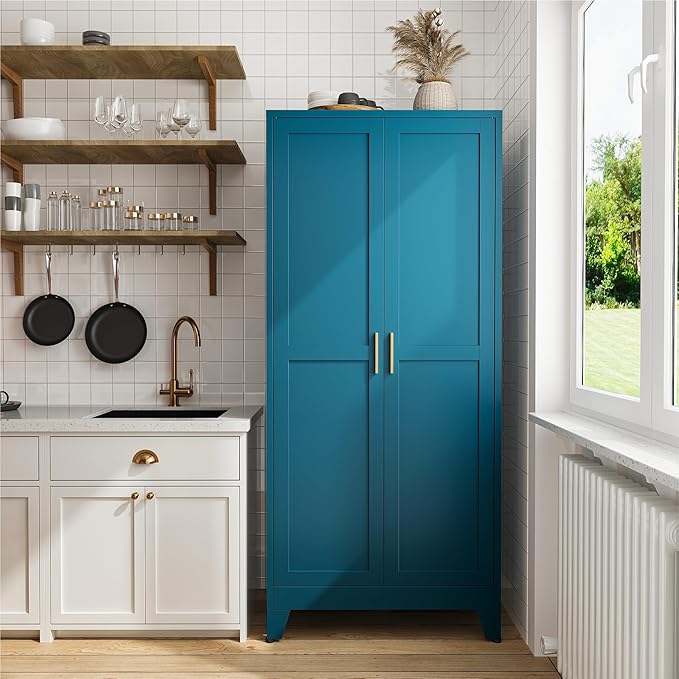 COFaR 71" Pantry Cabinet in Peacock Blue, 5-Tier Storage - Image 3