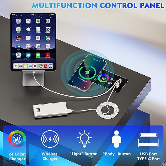 40" LED Buffet Cabinet with Charging Station, Auto Sensor Kitchen Storage - Image 7