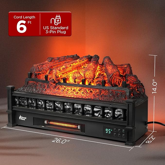 TURBRO Eternal Flame 26 in. WiFi Infrared Quartz Electric Fireplace Log Heater - Image 5