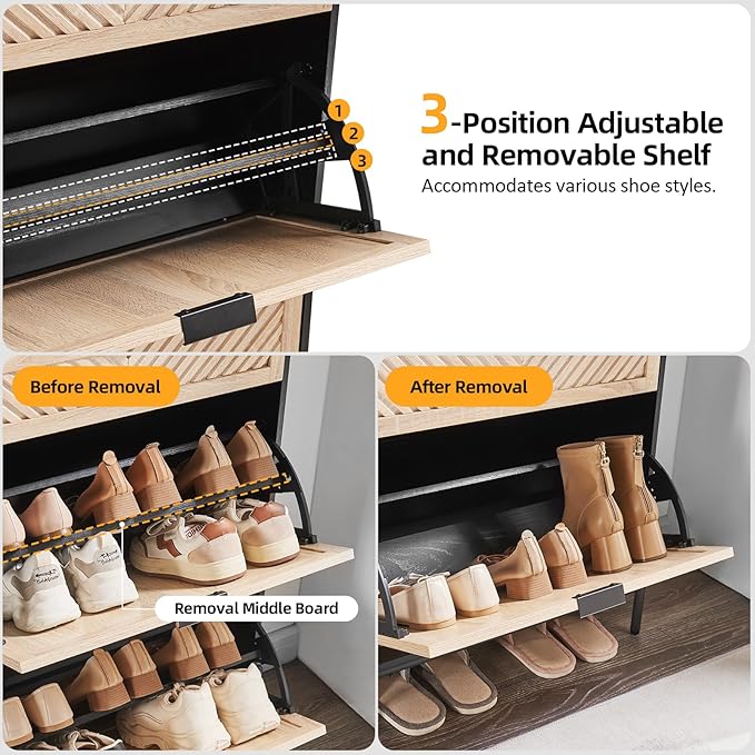 Shoe Cabinet Storage with 2 Flip Drawers, Narrow Hidden Shoes Organizer Cabinet - Image 4