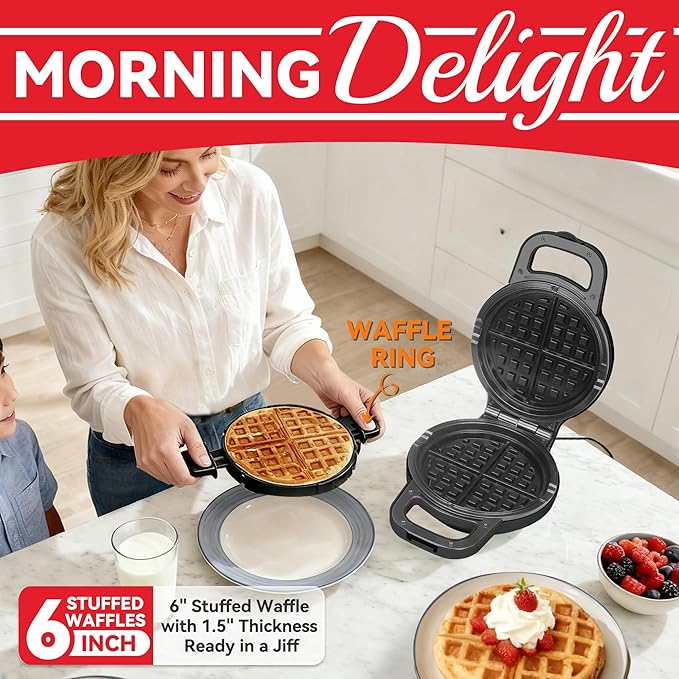 6" Stuffed Waffle Maker Rotating, Flip Waffles Maker Machine - Image 3