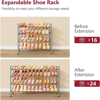 Tajsoon Expandable Shoe Rack for Closet 4 Tier, 29“-41“Adjustable & Stackable - Image 7