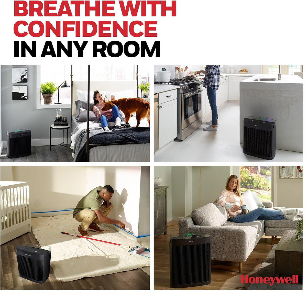 honeywell hepa air purifier for home, 2423 ft² on a desk or shelf