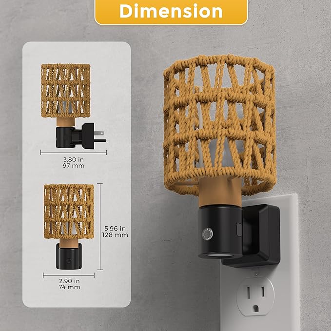L LOHAS LED Night Lights Plug into Wall, Cylindrical Ironwork Boho Lampshade - Image 4