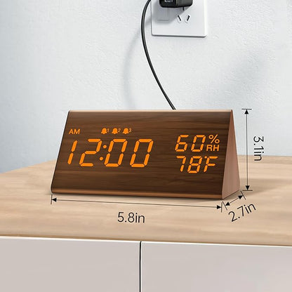 JALL Digital Alarm Clock, with Wooden Electronic LED Time Display, 3 Alarm - Image 7