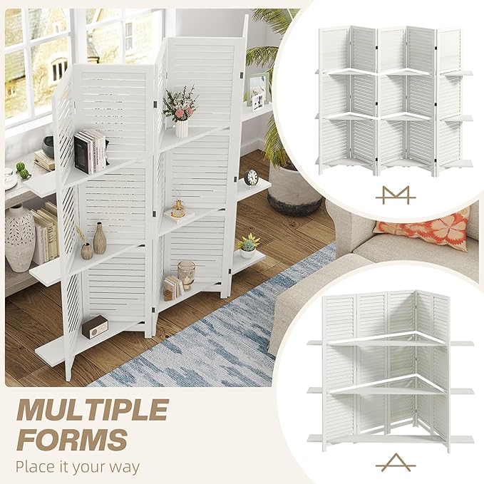 HOMCOM Room Divider, 5 Panel 67" Tall Wood Privacy Screen - Image 6
