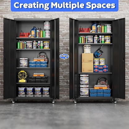 Garage Storage Cabinet with Wheels, Metal Storage Cabinet with 4 Adjustable - Image 6