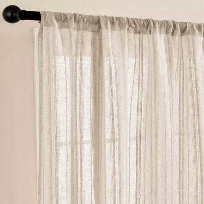 Gxi Beige Striped Sheer Curtain Tie Up Balloon Curtain for Kitchen Bathroom | Rod Pocket Farmhouse Linen Voile Valance for Living Room Small Window 1 Panel Width 39 x 47 inches Length