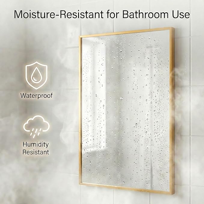 24''x36'' Gold Bathroom Mirror | Antique Brass Deep-Set Recessed Metal Frame | - Image 6