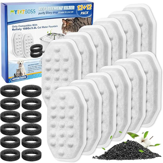 24 Pack Stainless Steel Cat Fountain Filters Compatible by MyfatBOSS