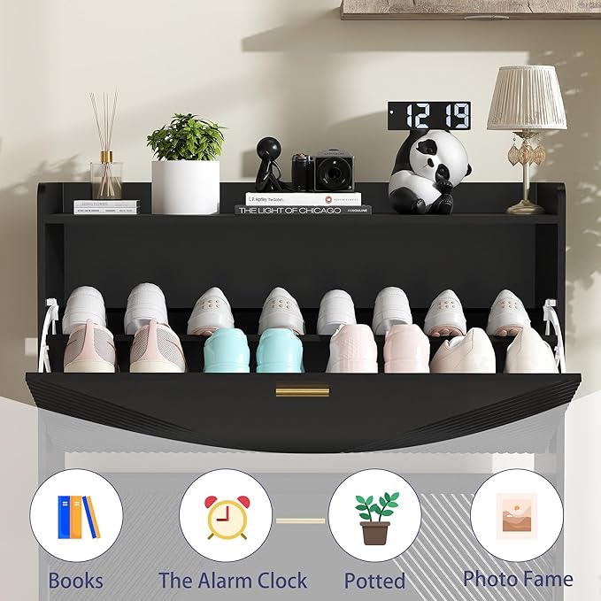 Shoe Cabinet Storage for Entryway: 32" Black Shoe Organizer Cabinet - Image 6