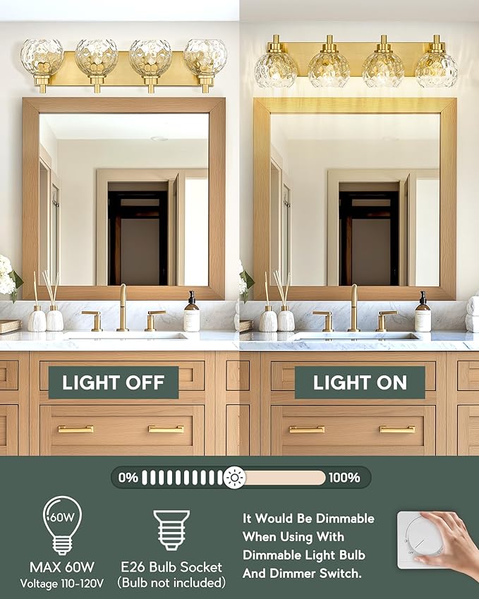 METWET Bathroom Light Fixtures Over Mirror, 4-Light Modern Sconces Wall Lighting - Image 6