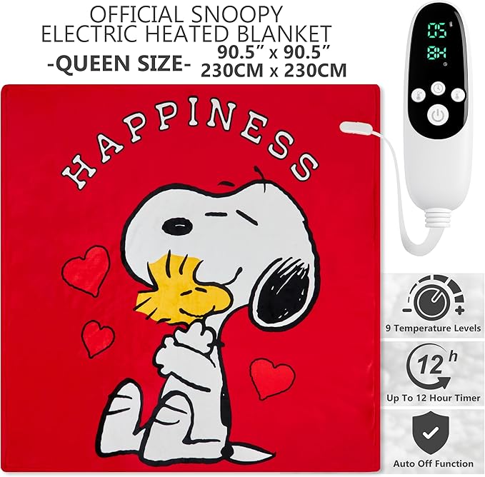 Peanuts Snoopy Heated Blanket Electric, Queen Size Luxurious Fleece Blanket - Image 2