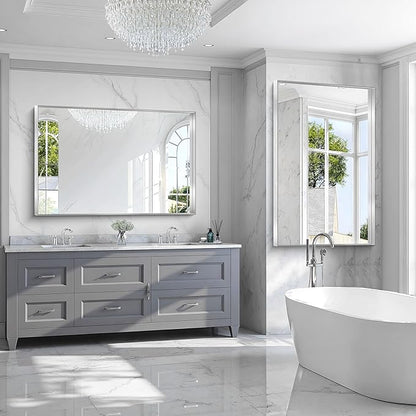 CIRCUMI Silver Bathroom Mirror, Brushed Finish, Tempered Glass, Large Mirror - Image 6
