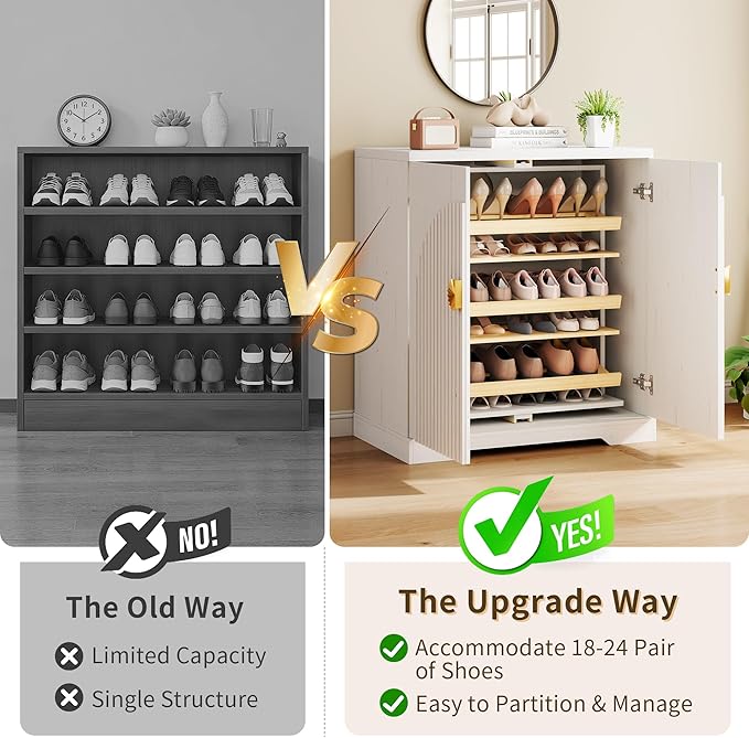 Vlsrka Shoe Cabinet Storage for Entryway, 6-Tier Rotating Shoe Organizer Cabinet - Image 6