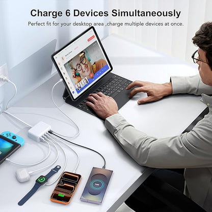USB C Fast Charger, 100W GaN 6 Port Type USB C Charging Station Hub Block Cube - Image 5