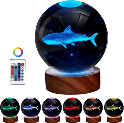 3D Crystal Ball Shark Lamp, Lifelike 3D LED Shark Night Light, 16 Color by Conalisk